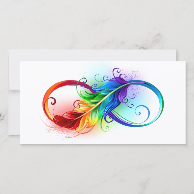 Carte Symbole d'infini avec plume arc-en-ciel (Devant)