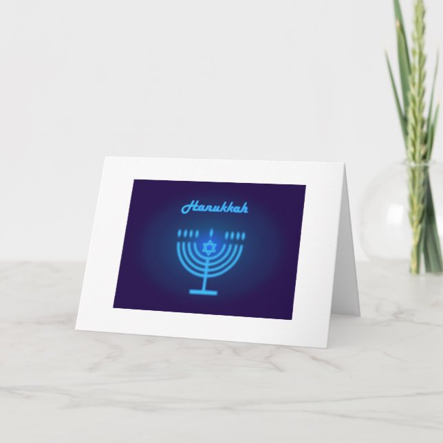 Carte Symbole du Festival d'Hanoukka Menorah Blue Neon L (Devant)