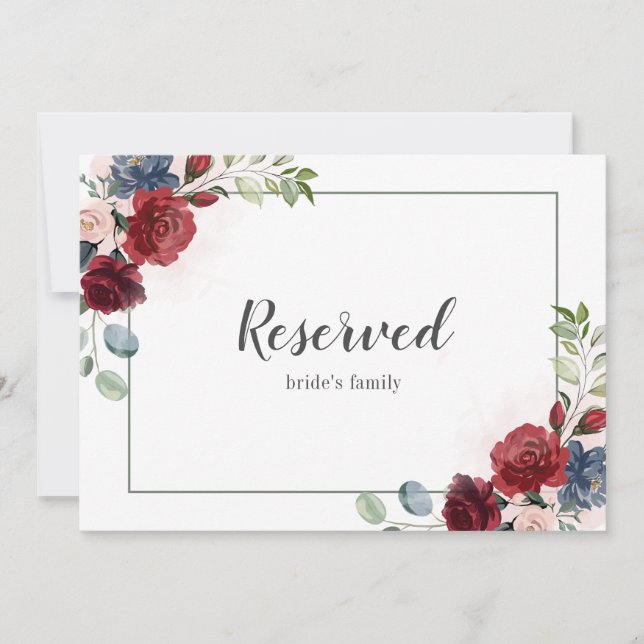 Carte Symbole Floral Burgundy Foliage Mariage Réservé (Devant)