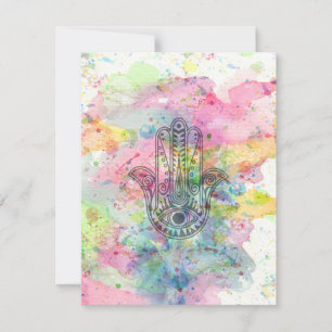 Carte Symbole main HAMSA Aquarelle colorée
