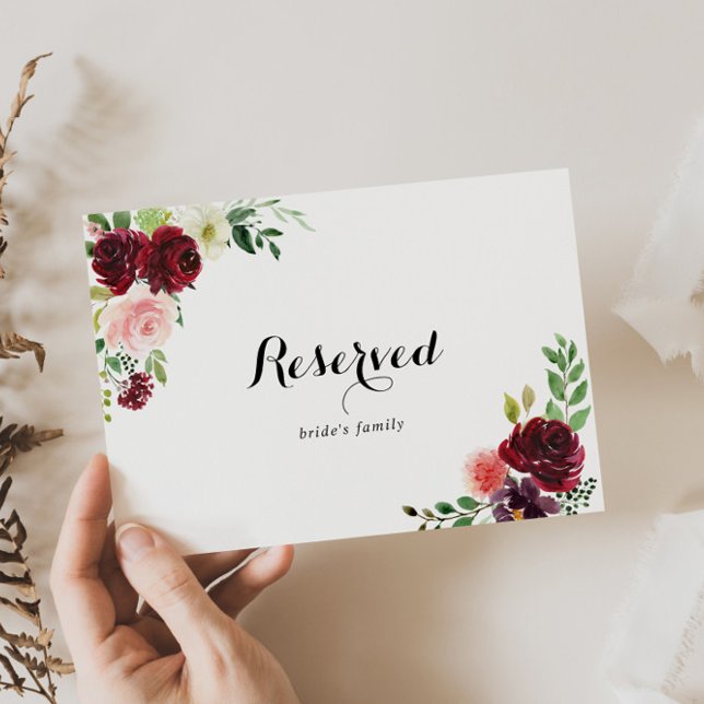 Carte SYMBOLE RÉSERVÉ DU Mariage Floral Burgundy Spring (Créateur téléchargé)