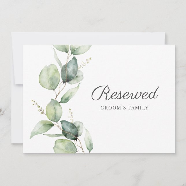 Carte SYMBOLE RÉSERVÉ Mariage botanique Feuille Eucalypt (Devant)