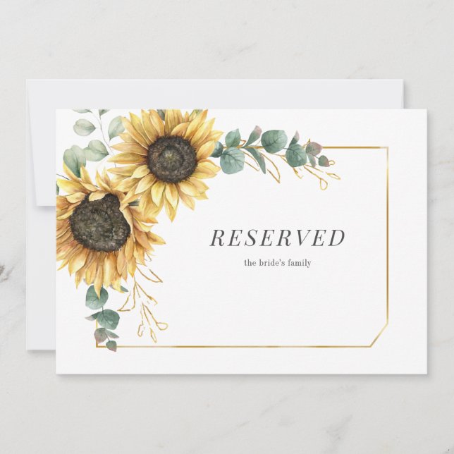 Carte Symbole Réservé Mariage de tournesol Eucalyptus Fo (Devant)