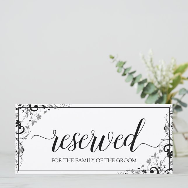 Carte Symbole suspendu réservé | Bouquet chic (noir & gr (Debout devant)