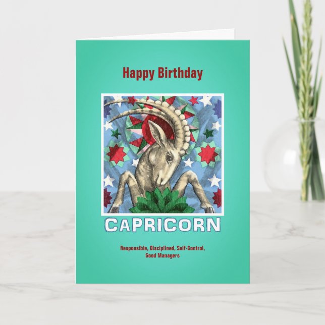 Carte SYMBOLE Zodiaque Capricorne Joyeux Anniversaire (Devant)