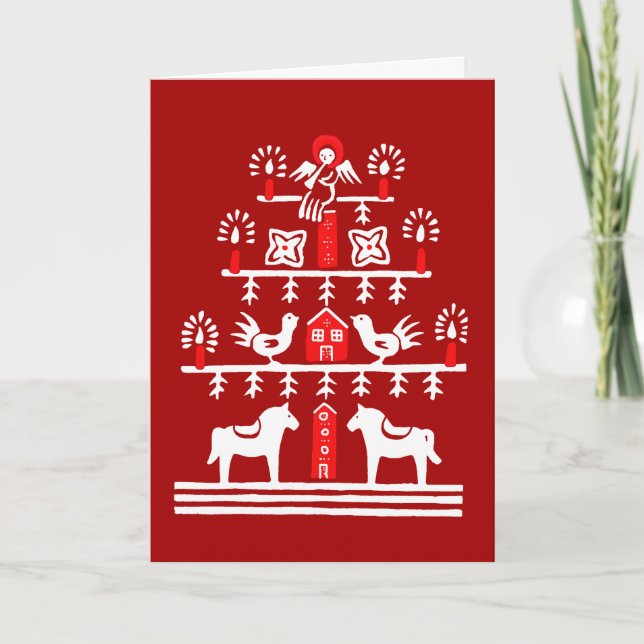 Carte Sympa Festif Scandi Rouge Blanc Arbre de Noël (Devant)