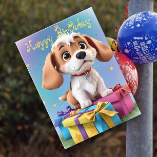 Carte Sympa Tan & White Puppy avec cadeaux Anniversaire