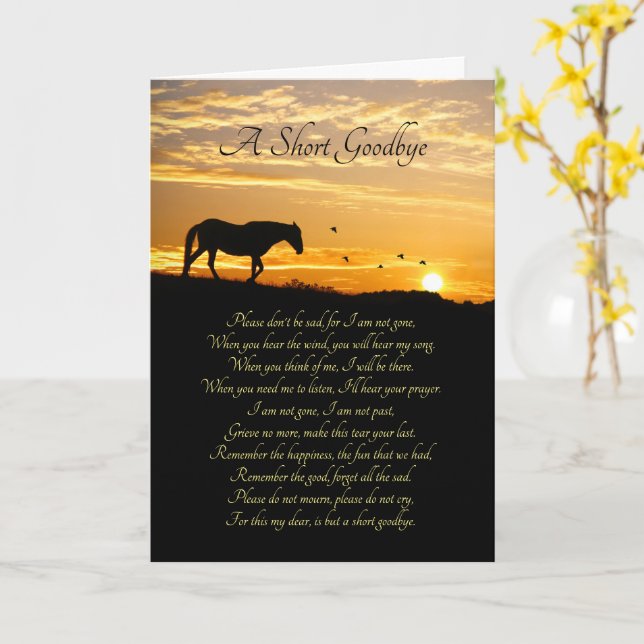 Carte Sympathie avec le cheval A Short Goodbye Poem Card (Fleur jaune)