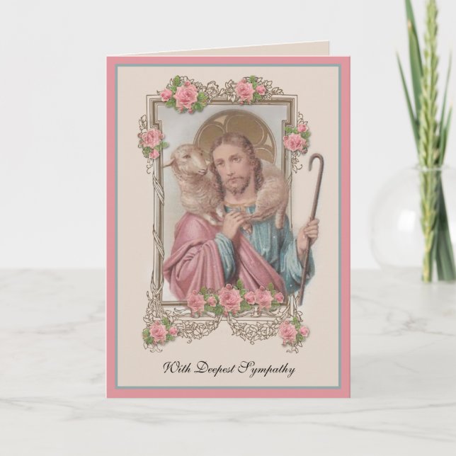 Carte Sympathie catholique Condolence Jésus Bon Pasteur (Devant)