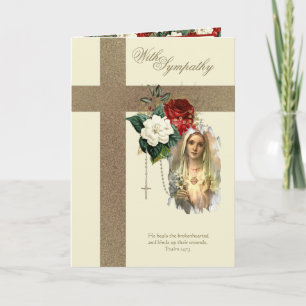 Carte Sympathie catholique Vierge Marie Jésus Rouge Rose