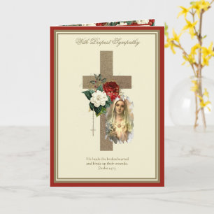 Carte Sympathie catholique Vierge Marie Jésus Rouge Rose