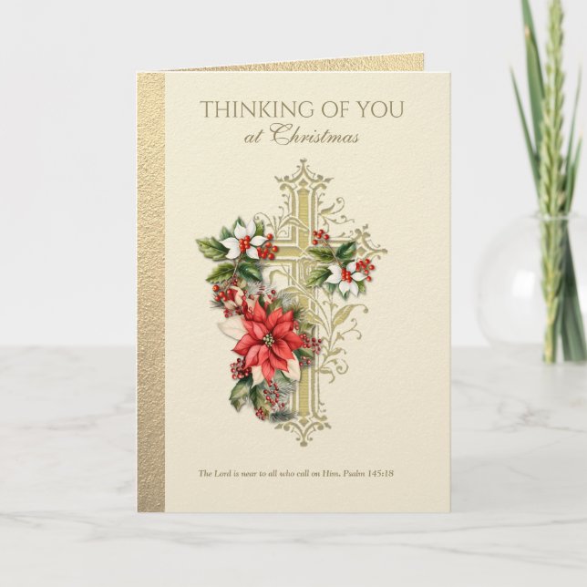 Carte Sympathie de Noël catholique Condolence Poinsettia (Devant)
