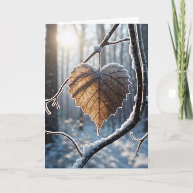 Carte Sympathie Feuille d'hiver en forme de coeur (Devant)