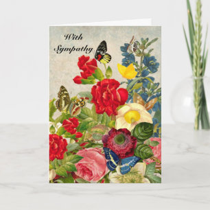 Carte Sympathie Fleurs Vintages et Papillons avec Poème