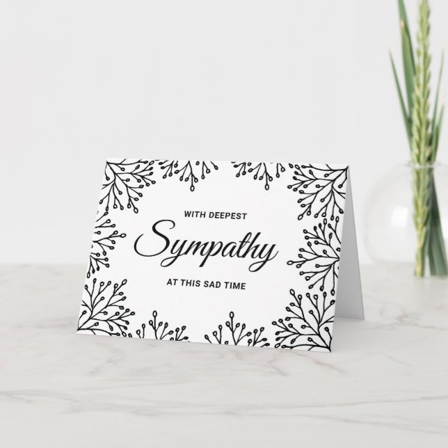 Carte Sympathie florale simple noire et blanche (Devant)