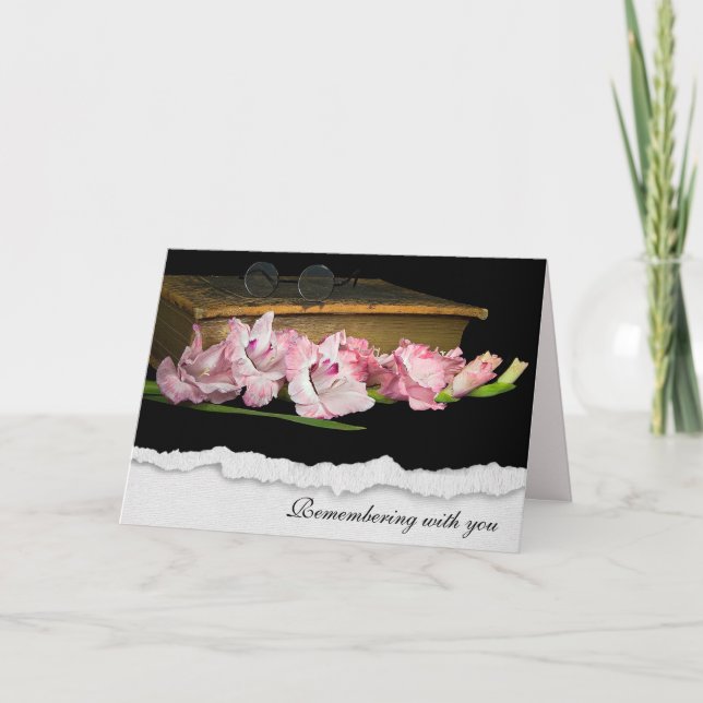 Carte Sympathie Gladiolus Sur La Bible Vintage (Devant)