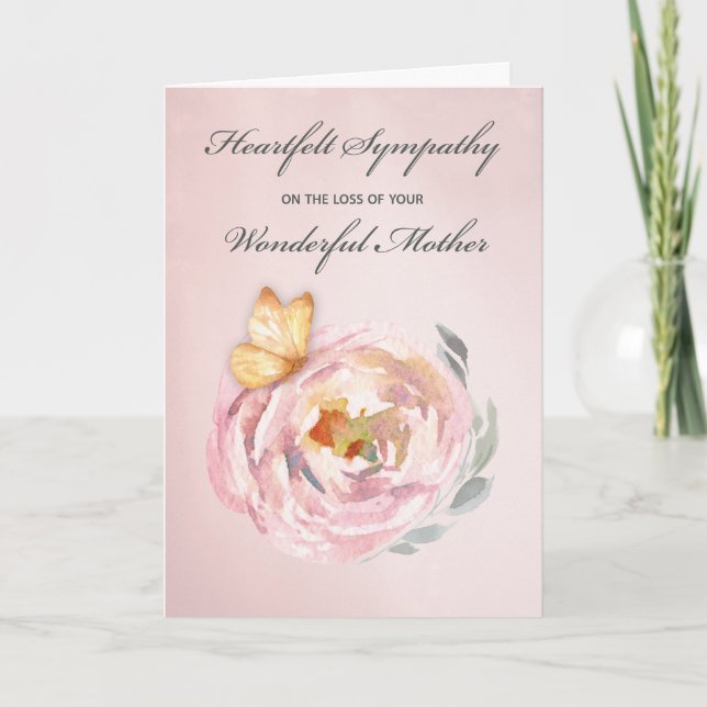 Carte Sympathie perte de la mère papillon rose rose rose (Devant)