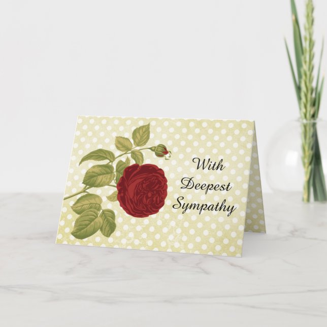 Carte Sympathie Pois du Parchemin de rose rouge antique (Devant)