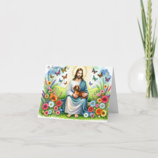Carte Sympathie pour la perte de chien-Jésus avec Dachsh (Devant)