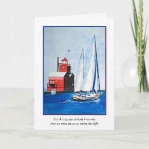 Carte sympathie pour voilier et phare
