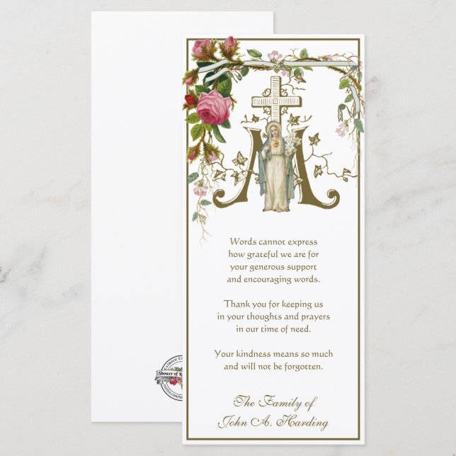 Carte Sympathie religieuse catholique funéraire Merci (Devant / Derrière)
