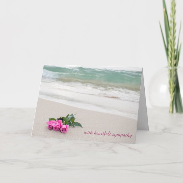 Carte sympathie roses roses sur sable de plage (Devant)