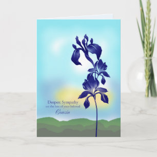 Carte Sympathie sur la perte de Cousin, fleurs pourpres