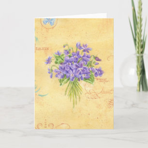 Carte Sympathie Violet Bouquet Pensées sincères