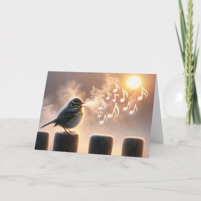 Carte Sympathy Bird Chantant Sur La Vieille Clôture (Devant)