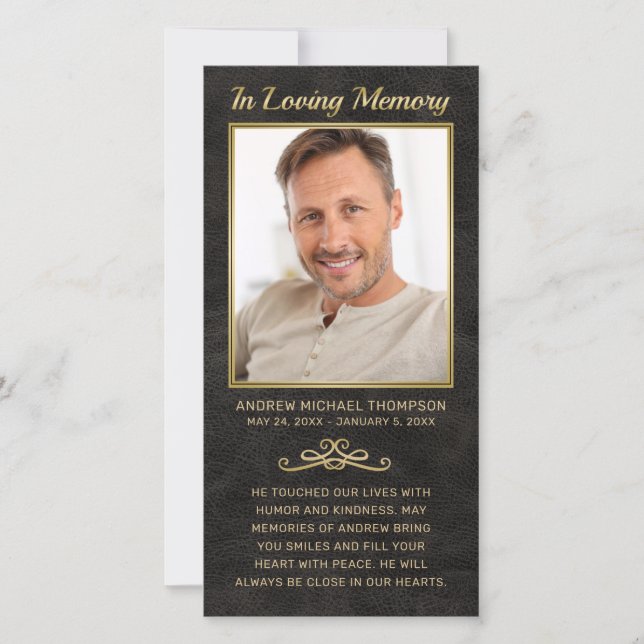 Carte Sympathy Black Leather Gold Photo Funeral Prayer (Devant)
