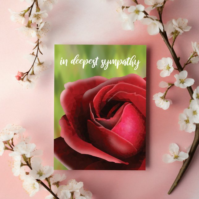Carte Sympathy Card: Deep Red Rose Customizeable (In Deepest Sympathy. A modern, dignified expression of lasting love.)