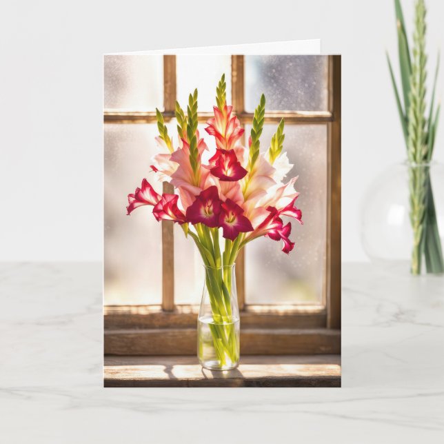 Carte Sympathy Gladiolus Bouquet In a Sunny Window (Devant)