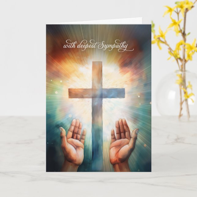 Carte Sympathy Prayer Open Hands to God with Cross (Fleur jaune)
