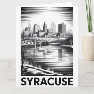 Carte Syracuse New York Skyline Noir et Blanc Gravure su