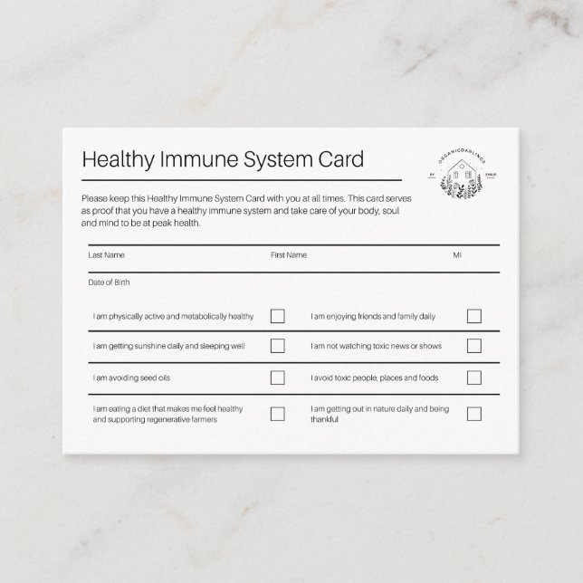 Carte système immunitaire saine | Pack de 100 (Devant)