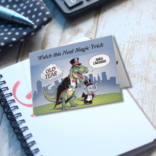 Carte T-rex & éléphant nouvelle année magique tour de ma