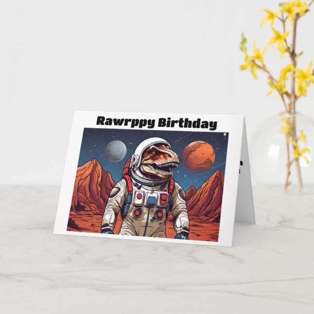 Carte T-Rex en costume spatial sur mars (Fleur jaune)