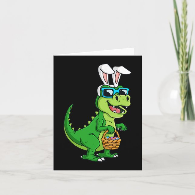 Carte T Rex Lapin De Pâques Avec Panier Oeufs Dinosaure  (Devant)