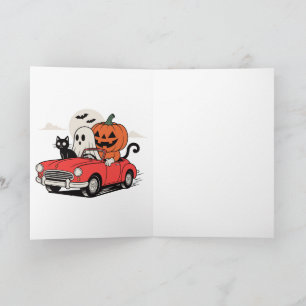 Carte T-Shirt Rétro Halloween Fantôme Conduisant une Voi