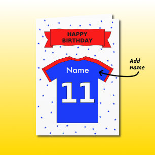 Carte T-shirt rouge bleu 11e anniversaire ajouter un nom
