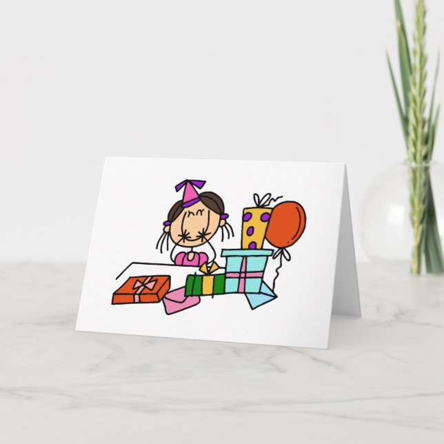 Carte T-shirts Brown Hair Girl With Birthday Gifts (Devant)