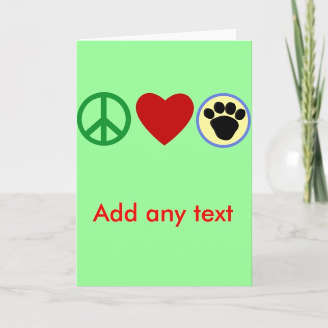Carte T-shirts de pattes de chiot d'amour de paix, (Devant)