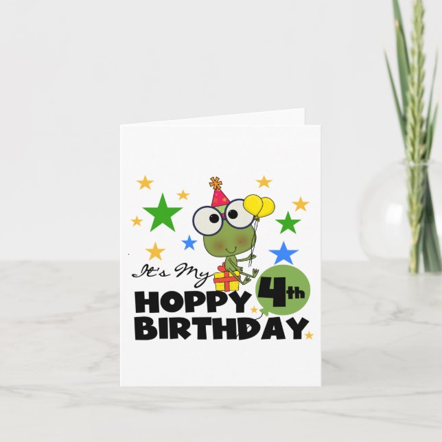 Carte T-shirts et cadeaux 4th Birthday Frog Hoppy (Devant)
