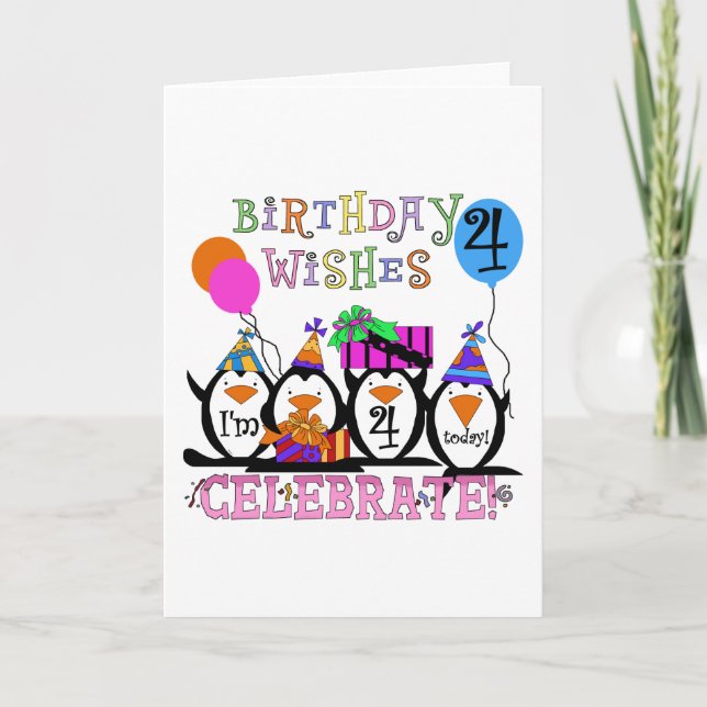 Carte T-shirts et cadeaux de 4ème anniversaire de Pengui (Devant)