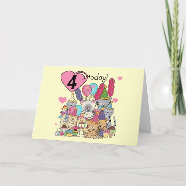 Carte T-shirts et cadeaux fête Kittens 4e anniversaire (Devant)