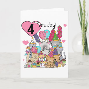 Carte T-shirts et cadeaux fête Kittens 4e anniversaire