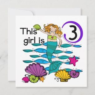 Carte T-shirts et cadeaux Mermaid 3e anniversaire