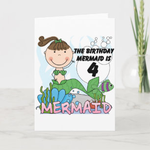 Carte T-shirts et cadeaux Mermaid 4th Birthday
