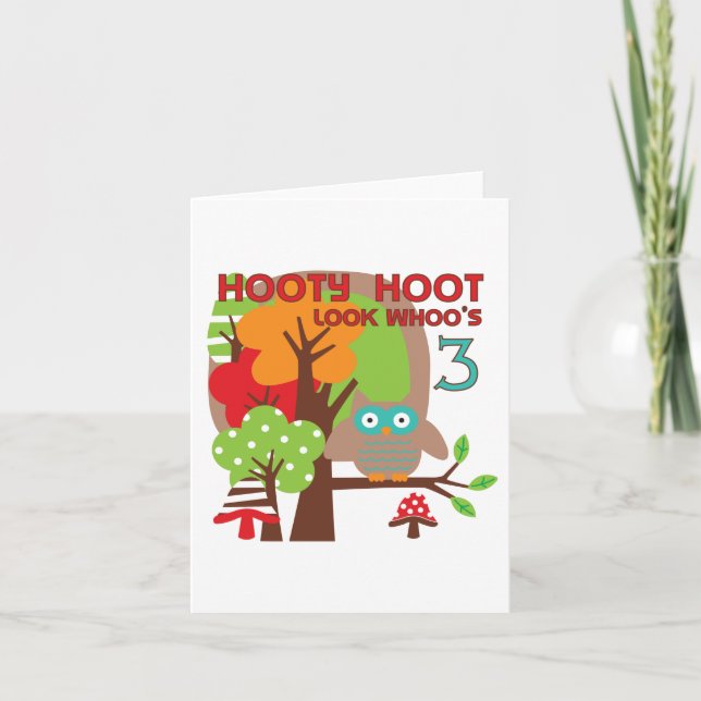 Carte T-shirts et cadeaux pour le 3e anniversaire de Owl (Devant)