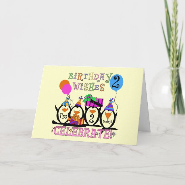 Carte T-shirts et cadeaux Silly Penguins 2e anniversaire (Devant)